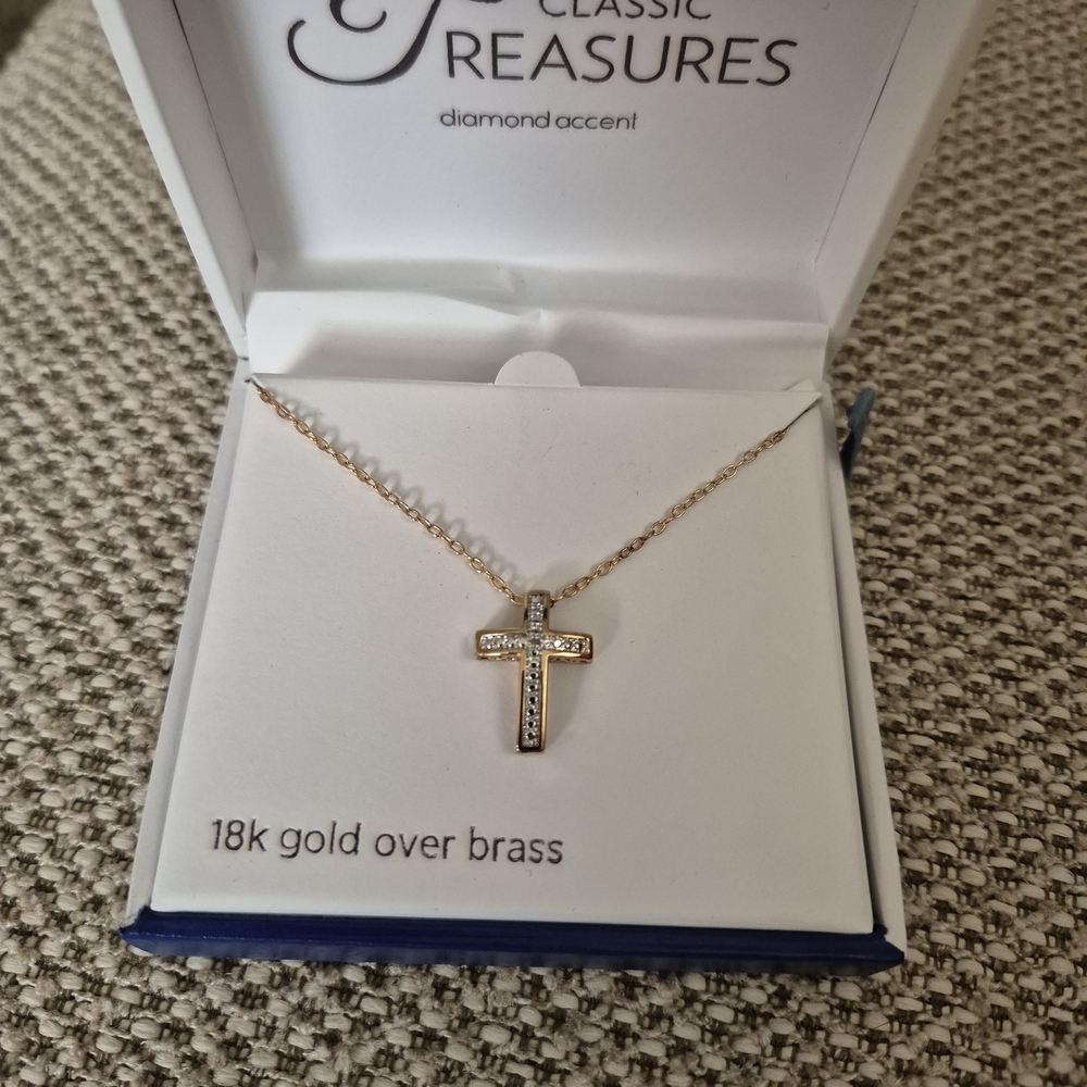 18k Gold Over Brass Cross Pendant Necklace